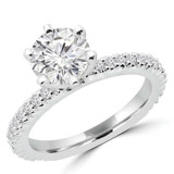 Round Lab Created Diamond High Set 6-Prong Solitaire with Accents Engagement Ring in White Gold (MVSLG1052-W)