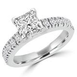 Princess Lab Created Diamond V-Prong Solitaire with Accents Engagement Ring in White Gold (MVSLG1059-W)