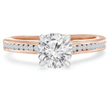 Round Lab Created Diamond Cathedral Solitaire with Accents Engagement Ring in Rose Gold with Channel Set Accents (MVSLG1068-R)