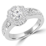 Round Lab Created Diamond Vintage Split-Shank Halo Engagement Ring in White Gold (MVSLG1086-W)