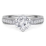 Round Lab Created Diamond Vintage Cathedral Solitaire with Accents Engagement Ring in White Gold (MVSLG1092-W)