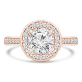 Round Lab Created Diamond Vintage Cathedral Diamond Bridge Round Halo Engagement Ring in Rose Gold (MVSLG1097-R)