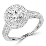 Round Lab Created Diamond Vintage Cathedral Diamond Bridge Round Halo Engagement Ring in White Gold (MVSLG1097-W)