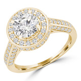 Round Lab Created Diamond Vintage Cathedral Diamond Bridge Round Halo Engagement Ring in Yellow Gold (MVSLG1097-Y)