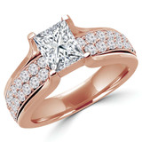 Princess Lab Created Diamond Two-Row Solitaire with Accents Engagement Ring in Rose Gold (MVSLG1106-R)