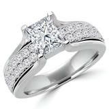 Princess Lab Created Diamond Two-Row Solitaire with Accents Engagement Ring in White Gold (MVSLG1106-W)