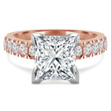 Princess Lab Created Diamond V-Prong Solitaire with Accents Engagement Ring in Rose Gold (MVSLG1120-R)