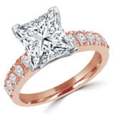 Princess Lab Created Diamond V-Prong Solitaire with Accents Engagement Ring in Rose Gold (MVSLG1120-R)