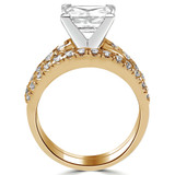 Princess Lab Created Diamond V-Prong Solitaire with Accents Engagement Ring and Wedding Band Set Ring in Yellow Gold (MVSLG1121-Y)