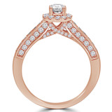Round Lab Created Diamond Cathedral Diamond Bridge Round Halo Engagement Ring in Rose Gold (MVSLG1138-R)