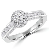 Round Lab Created Diamond Cathedral Diamond Bridge Round Halo Engagement Ring in White Gold (MVSLG1138-W)