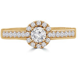 Round Lab Created Diamond Cathedral Diamond Bridge Round Halo Engagement Ring in Yellow Gold (MVSLG1138-Y)