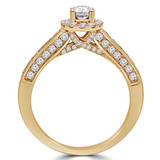Round Lab Created Diamond Cathedral Diamond Bridge Round Halo Engagement Ring in Yellow Gold (MVSLG1138-Y)