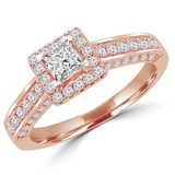 Princess Lab Created Diamond Cathedral Square Halo Engagement Ring in Rose Gold (MVSLG1139-R)