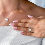 Round Lab Created Diamond Cathedral Trellis Solitaire with Accents Engagement Ring in White Gold (MVSLG1142-W)