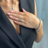 Round Lab Created Diamond Cathedral Open Bridge Round Halo Engagement Ring in White Gold (MVSLG1152-W)