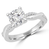 Round Lab Created Diamond Twisted Solitaire with Accents Engagement Ring in White Gold (MVSLG1154-W)