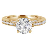 Round Lab Created Diamond Vintage Cathedral Solitaire with Accents Engagement Ring in Yellow Gold (MVSLG1156-Y)