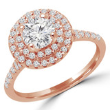 Round Lab Created Diamond Cathedral Double Round Halo Engagement Ring in Rose Gold (MVSLG1160-R)