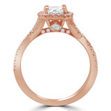 Round Lab Created Diamond Twisted Split-Shank Cathedral Diamond Bridge Cushion Halo Engagement Ring in Rose Gold (MVSLG1161-R)