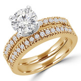 Round Lab Created Diamond Solitaire with Accents Engagement Ring and Wedding Band Set Ring in Yellow Gold (MVSLG1164-Y)
