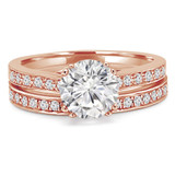 Round Lab Created Diamond Cathedral Double-Prong Solitaire with Accents Engagement Ring and Wedding Band Set Ring in Rose Gold (MVSLG1166-R)