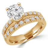 Round Lab Created Diamond Solitaire with Accents Engagement Ring and Wedding Band Set Ring in Yellow Gold (MVSLG1167-Y)