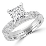 Princess Lab Created Diamond Solitaire with Accents Engagement Ring and Wedding Band Set Ring in White Gold (MVSLG1169-W)