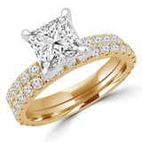 Princess Lab Created Diamond Solitaire with Accents Engagement Ring and Wedding Band Set Ring in Yellow Gold (MVSLG1169-Y)