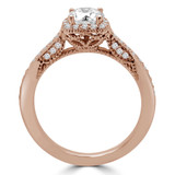 Round Lab Created Diamond Vintage Cathedral Cushion Halo Engagement Ring in Rose Gold (MVSLG1172-R)