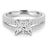 Princess Lab Created Diamond Three-Row Split-Shank Solitaire with Accents Engagement Ring in White Gold (MVSLG1186-W)