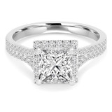 Princess Lab Created Diamond Split-Shank Cathedral Square Halo Engagement Ring in White Gold (MVSLG1187-W)
