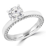 Round Lab Created Diamond Vintage Solitaire Engagement Ring in White Gold (MVSLG1188-W)