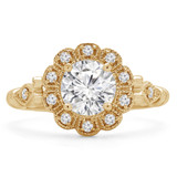 Round Lab Created Diamond Cathedral Vintage Floral Halo Engagement Ring in Yellow Gold (MVSLG1197-Y)