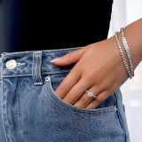 Round Lab Created Diamond Three-Row Solitaire with Accents Engagement Ring in White Gold (MVSLG1198-W)