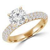 Round Lab Created Diamond Three-Row Solitaire with Accents Engagement Ring in Yellow Gold (MVSLG1198-Y)