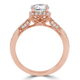 Round Lab Created Diamond Vintage Cathedral Cushion Halo Engagement Ring in Rose Gold (MVSLG1219-R)