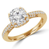 Round Lab Created Diamond Vintage Cathedral Cushion Halo Engagement Ring in Yellow Gold (MVSLG1219-Y)