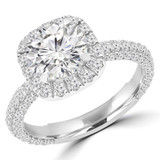 Round Lab Created Diamond Three-Row Open Bridge Cushion Halo Engagement Ring in White Gold (MVSLG1221-W)