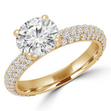 Round Lab Created Diamond Three-Row Solitaire with Accents Engagement Ring in Yellow Gold (MVSLG1222-Y)