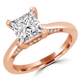 Princess Lab Created Diamond Vintage Tapered Cathedral Hidden Halo Solitaire with Accents Engagement Ring in Rose Gold (MVSLG1227-R)