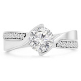 Round Lab Created Diamond Bypass Tension Set Solitaire with Accents Engagement Ring in White Gold (MVSLG1235-W)