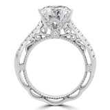 Round Lab Created Diamond Vintage Tapered Cathedral Solitaire with Accents Engagement Ring in White Gold (MVSLG1238-W)