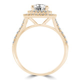 Round Lab Created Diamond Cathedral Double Cushion Halo Engagement Ring in Yellow Gold (MVSLG1241-Y)