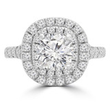 Round Lab Created Diamond Cathedral Double Cushion Halo Engagement Ring in White Gold (MVSLG1246-W)