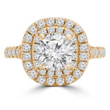Round Lab Created Diamond Cathedral Double Cushion Halo Engagement Ring in Yellow Gold (MVSLG1246-Y)