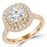 Round Lab Created Diamond Cathedral Double Cushion Halo Engagement Ring in Yellow Gold (MVSLG1246-Y)