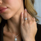 Round Lab Created Diamond Cathedral Cushion Halo Engagement Ring in White Gold (MVSLG1263-W)