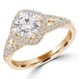 Round Lab Created Diamond Split-Shank Cathedral Open Bridge Compass Prongs Cushion Halo Engagement Ring in Yellow Gold (MVSLG1264-Y)