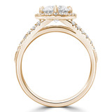 Round Lab Created Diamond Split-Shank Cathedral Open Bridge Compass Prongs Cushion Halo Engagement Ring in Yellow Gold (MVSLG1264-Y)